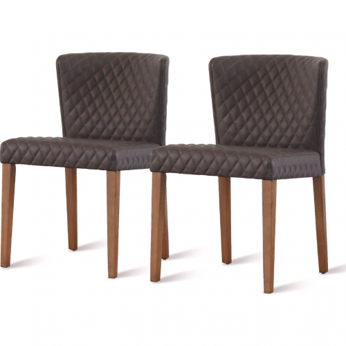 Albie Diamond Stitch  in Chair in Brown Leatherette (Set of 2)